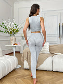 Women's Four-Season Pajamas, Simple V-Neck Short Slim-Fit Top, Sporty Short Vest and Long Pants Two-Piece Set, Can Be Worn Outside as Loungewear
