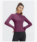 Outdoor Sports Jacket Running Fitness Long Sleeved Women Slim Yoga Clothes Quick Dry Zipper Cardigan Stand Up Collar Skinny Coat