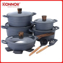 DONNOR 15pcs/6pcs Cookware Set Wave Style Granite Non-stick Frying Pan Soup Pot with Lid Composite Bottom Induction Cooker Safe