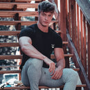 Men Muscle T Shirt Cotton Elasticity Causal Gym Fitness Shirts Short Sleeve Curved Hem Slim Fit Tee Shirt