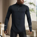 Mens Sports T-Shirt Sportswear Long Sleeve Running Gym Compression Shirt Half-zip Pullover Top Stand-up Collar Men Workout Tee
