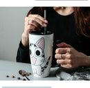 600ml Cute Cat Ceramics Coffee Mug with Lid Large Capacity Animal Mugs Creative Drinkware Coffee Tea Cups Novelty Gifts Milk Cup
