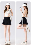 BIVIGAOS Summer Double Stripe Sport Tennis Short Skirts Women Fake Two Piece Stretch Running Fitness Golf A-line Yoga Mini Skirt