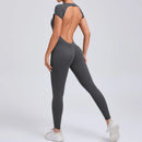 Women's One-piece Yoga Jumpsuit Short Sleeve Open Back Slim Fit Sports Outfit Tights Quick-drying Hip Lift Gym Fitness Clothes