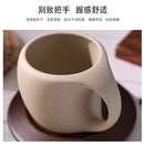 Ceramic coffee cup and saucer set retro latte American coffee cup wooden coasters tea cups spoon flower cups.