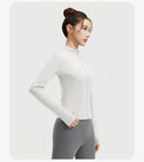 Outdoor Sports Jacket Running Fitness Long Sleeved Women Slim Yoga Clothes Quick Dry Zipper Cardigan Stand Up Collar Skinny Coat