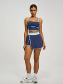 Women's Athletic Set: Padded Crop Top (Built - in Bra) & Skort with Hidden Side Pockets, Moisture - Wicking Fabric for Tennis, G