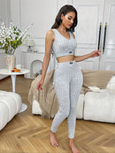 Women's Four-Season Pajamas, Simple V-Neck Short Slim-Fit Top, Sporty Short Vest and Long Pants Two-Piece Set, Can Be Worn Outside as Loungewear