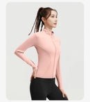 Outdoor Sports Jacket Running Fitness Long Sleeved Women Slim Yoga Clothes Quick Dry Zipper Cardigan Stand Up Collar Skinny Coat