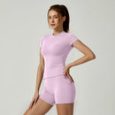 Sports Sets Fitness Hip-lifting Tight Top Short Sleeve Running Workout Gym Shorts Tracksuits For Women Breathable Sports Suits