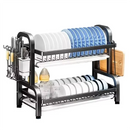 2025 New 2-Tier Stainless Steel Kitchen Countertop Dish Drainer with Utensil Holder Compact Rustproof Storage Organizer