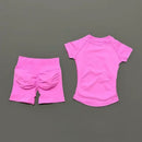 2 Pcs HISTELLO Impact Sports Sets Short Sleeve Seamless Yoga Top Fitness Set Women Workout Running Sports Shorts Gym Suit