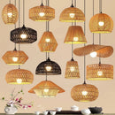 Japanese Bamboo Chandelier Chinese Style Rattan Woven Hanging Light Ceiling Lamp for Home Cafe Bar Decorate Restaurant Lighting