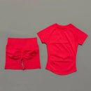 2 Pcs HISTELLO Impact Sports Sets Short Sleeve Seamless Yoga Top Fitness Set Women Workout Running Sports Shorts Gym Suit