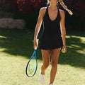 2025 Women Sports Yoga Tennis Dresses Sleeveless V-Neck Workout Dress Outdoor Running Tennis Skirts with Inner Short