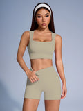 Seamless Ribbed Yoga Sets Workout Sets for Women 2 Pieces Gym Suits Ribbed Crop Tank High Waist Shorts Outfits Fitness Running
