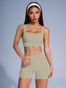 Seamless Ribbed Yoga Sets Workout Sets for Women 2 Pieces Gym Suits Ribbed Crop Tank High Waist Shorts Outfits Fitness Running