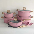 DONNOR 15Pcs/set Non-stick Soup Pots Vertical Lines Stew Pot Die Casting Composite Bottom Cooking Pots Set Stoves Universal