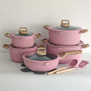 DONNOR 15Pcs/set Non-stick Soup Pots Vertical Lines Stew Pot Die Casting Composite Bottom Cooking Pots Set Stoves Universal