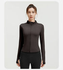 Outdoor Sports Jacket Running Fitness Long Sleeved Women Slim Yoga Clothes Quick Dry Zipper Cardigan Stand Up Collar Skinny Coat