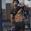 Men Muscle T Shirt Cotton Elasticity Causal Gym Fitness Shirts Short Sleeve Curved Hem Slim Fit Tee Shirt