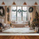 Winter Christmas Tree Photography Backdrop Snowman Giftbox Family Xmas Eve Party Decor Fireplace New Year Background Props