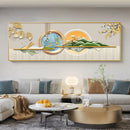 Chinese Style Golden Leaves Deer Canvas Painting Feathers Wall Art Feng Shui Mountain Posters and Prints Living Room No Frame